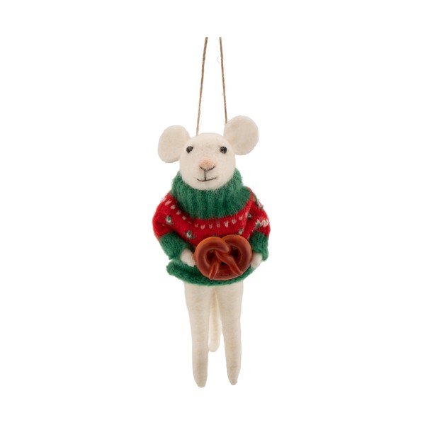 Tekstilni okrasek za jelko 6 cm Mouse with Pretzel – Sass & Belle