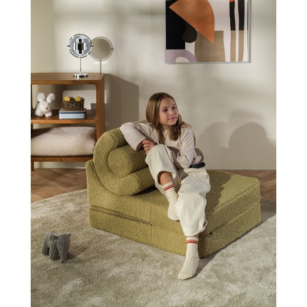 Zelen otroški fotelj iz tkanine bouclé Flipster – Wigiwama-image-2