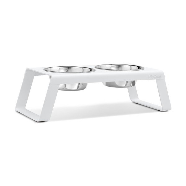 Kovinski komplet posod s podstavkom za pse Desco White M – MiaCara