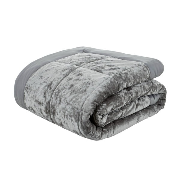 Sivo žametno prešito pregrinjalo za zakonsko posteljo 220x220 cm Crushed – Catherine Lansfield-image-1