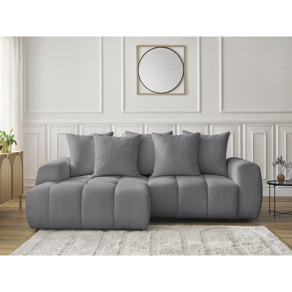 Siva raztegljiva kotna sedežna garnitura iz tkanine bouclé s prostorom za shranjevanje (levi kot/z ležalnikom) Roxelane – Bobochic Paris-image-1