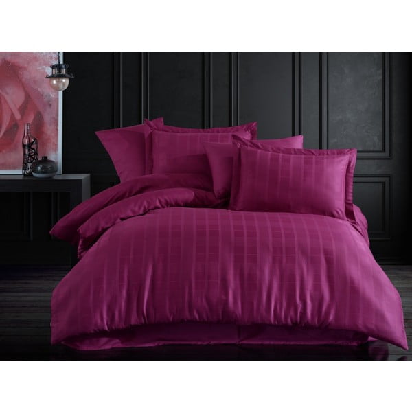 Temno vijolična podaljšana posteljnina iz bombažnega satena za zakonsko posteljo z rjuho in pregrinjalom 240x260 cm Ekose - Mijolnir