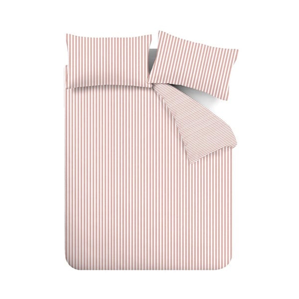 Rožnata enojna flanelna posteljnina 135x200 cm Stripe – Catherine Lansfield