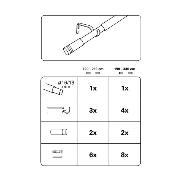 Kovinska raztegljiva karnisa 190 - 340 cm Válec – Gardinia-image-2