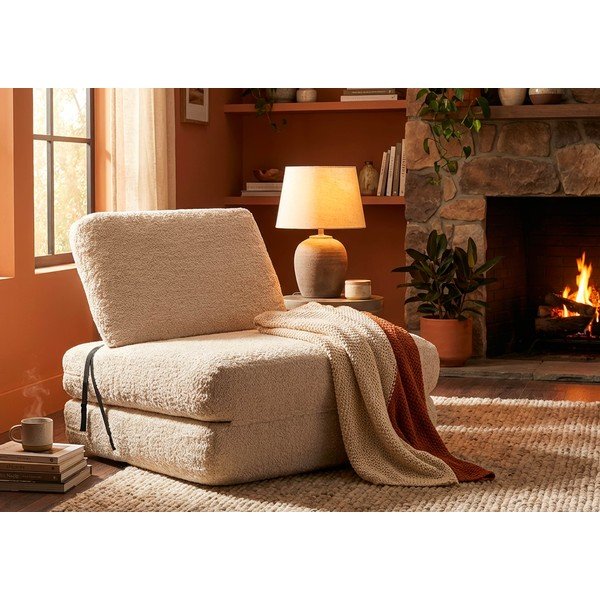 Bel raztegljiv fotelj iz tkanine bouclé Faster – Mauro Ferretti-image-1