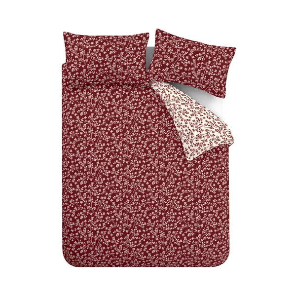 Rdeča enojna flanelna posteljnina 135x200 cm Grace Floral Leaf – Catherine Lansfield