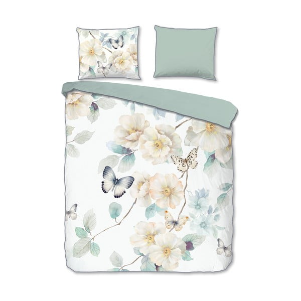 Bela/zelena podaljšana posteljnina za zakonsko posteljo iz bombažnega satena 200x220 cm Adiwanya – Descanso