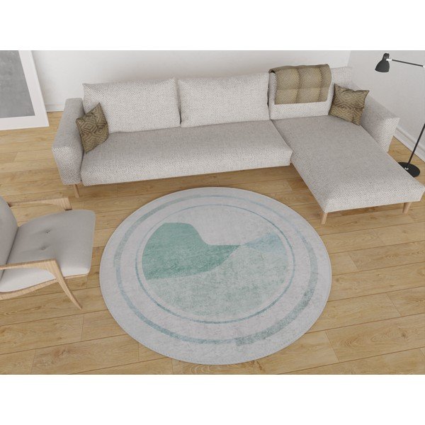 Kremno bela/turkizna pralna okrogla preproga ø 80 cm Yuvarlak – Vitaus-image-1