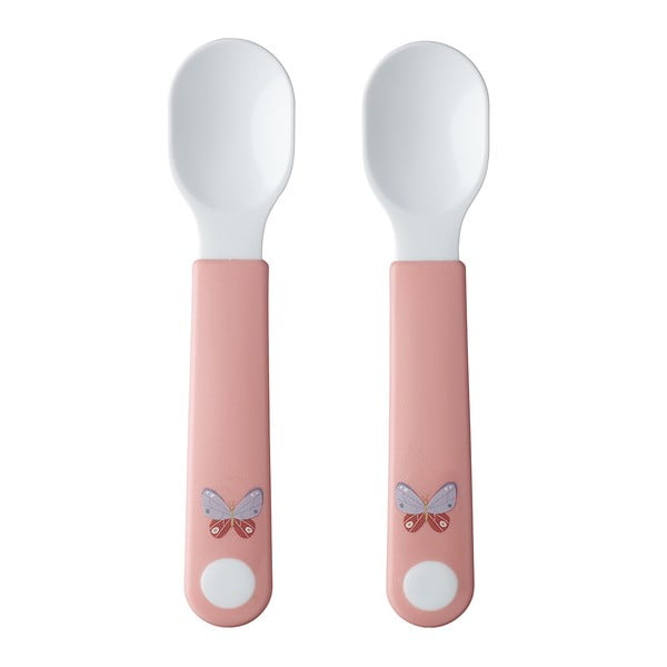 Bele/svetlo rožnate plastične otroške žličke v kompletu 2 ks Flowers & butterflies – Mepal