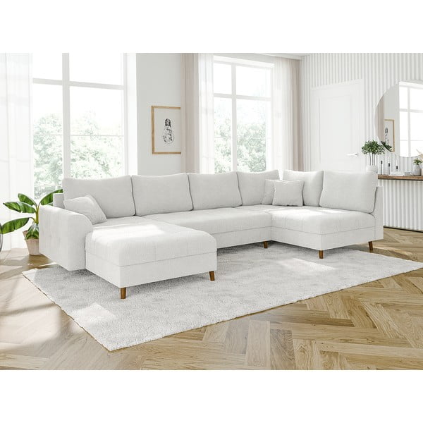 Kremno bela kotna sedežna garnitura iz tkanine bouclé (levi kot/v obliki črke "U") Ariella – Ropez-image-3