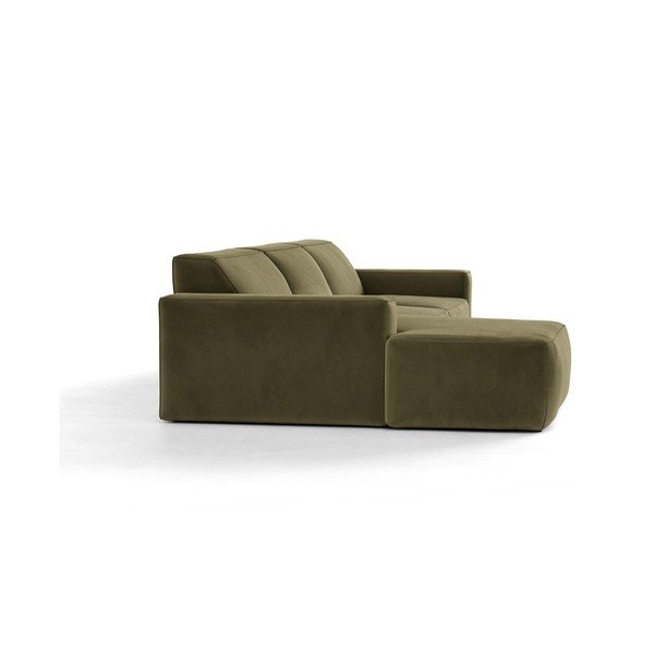 Kaki zelena žametna kotna sedežna garnitura (levi kot/z ležalnikom) Jodie – Micadoni -image-4