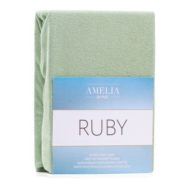 Zelena napenjalna rjuha iz frotirja 240x220 cm Ruby – Restilo-image-2