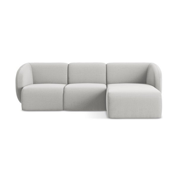 Svetlo siva žametna kotna sedežna garnitura (desni kot/z ležalnikom) Lani – Makamii