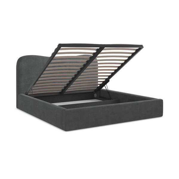 Temno siva oblazinjena zakonska postelja s prostorom za shranjevanje z letvenim dnom 140x200 cm Kahai – Makamii-image-3