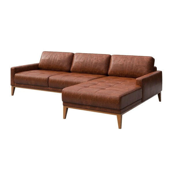 Rdeče-rjava usnjena kotna sedežna garnitura MESONICA Musso Tufted, desni kot-image-2