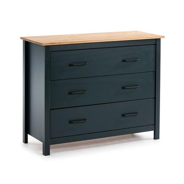 Temno modra nizka komoda iz masivnega bora 100x80 cm Miranda – Marckeric-image-2