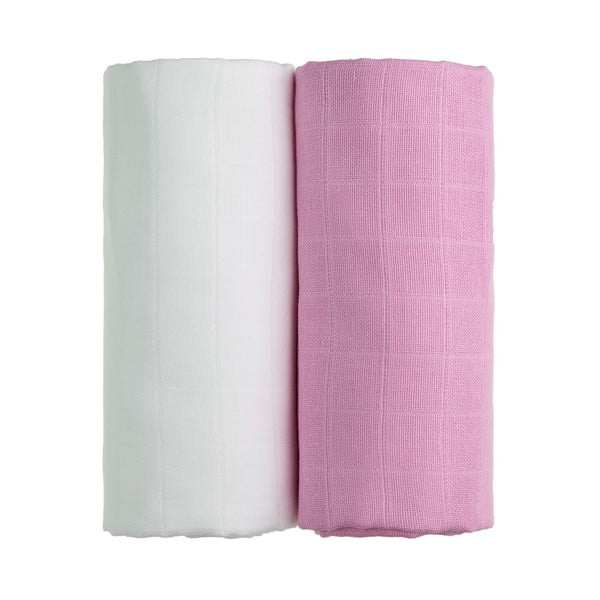 Komplet 2 bombažnih brisač v beli in roza barvi T-TOMI Tetra, 90 x 100 cm