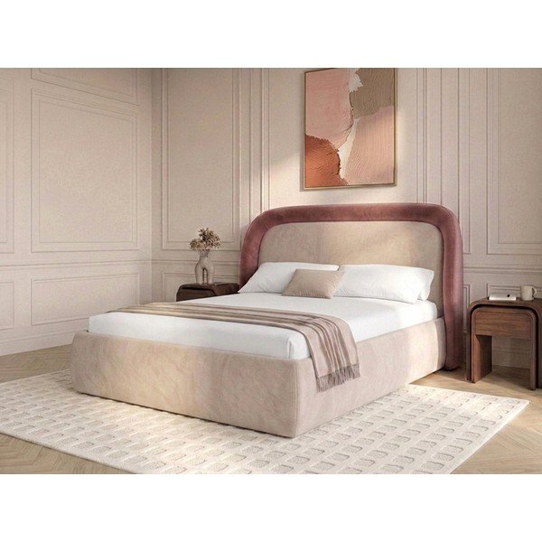 Rožnata oblazinjena zakonska postelja s prostorom za shranjevanje z letvenim dnom 160x200 cm Sam – Bobochic Paris-image-2