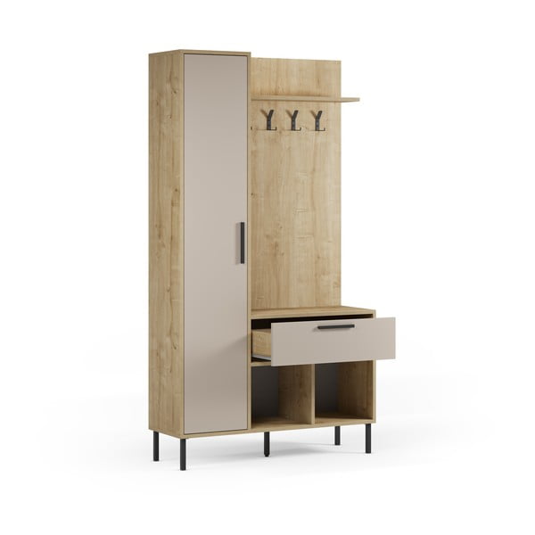 Kremno bel/naraven set za hodnik v hrastovem dekorju 108x195x35 cm Heidy – Marckeric-image-3