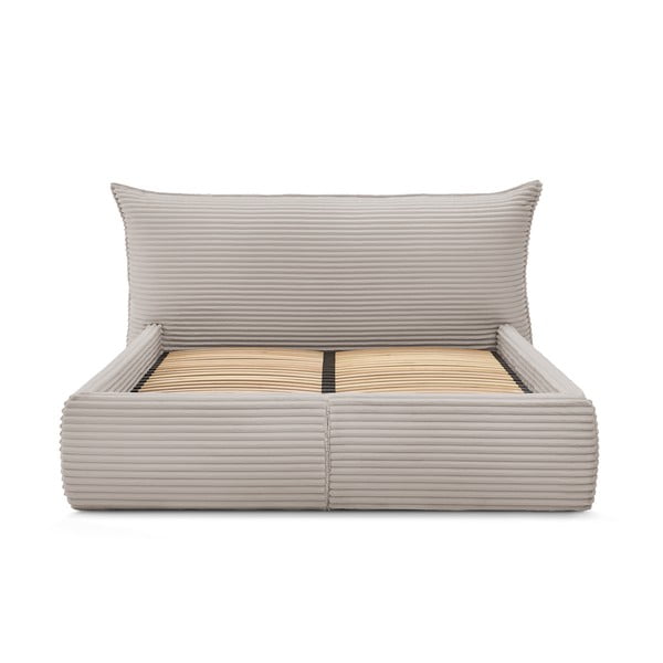 Bež oblazinjena zakonska postelja s prostorom za shranjevanje z letvenim dnom 160x200 cm Jade – Bobochic Paris-image-4