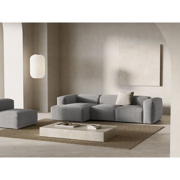 Svetlo siva kotna sedežna garnitura iz rebrastega žameta (levi kot/z ležalnikom) Bergamo – Cosmopolitan Design-image-1