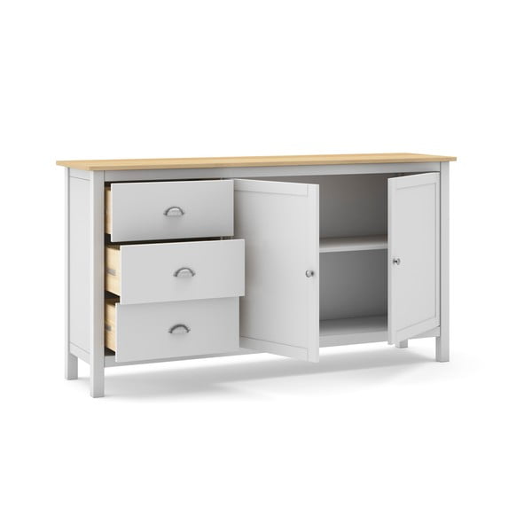 Bela/naravna nizka komoda iz masivnega bora 150x80,5 cm Misti – Marckeric-image-4
