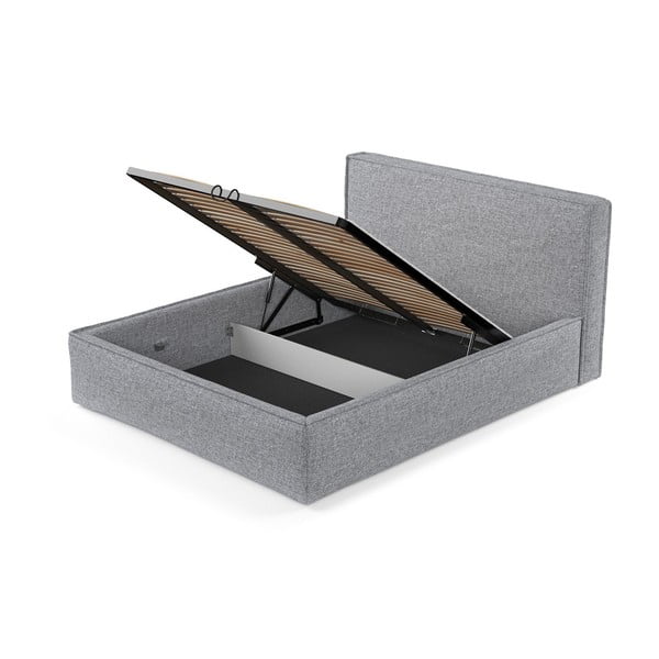 Siva oblazinjena zakonska postelja s prostorom za shranjevanje z letvenim dnom 200x200 cm Lounge L – Maison de Rêve-image-4