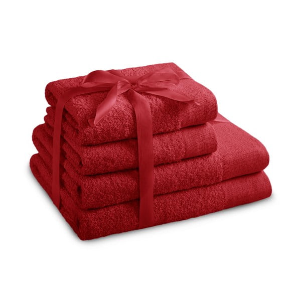 Rdeči frotirni bombažni komplet brisač 4 ks Amari – Restilo