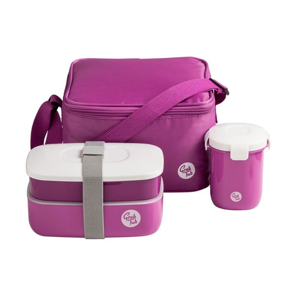 Komplet temno rožnate škatle za prigrizke, lončka in vrečke Premier Housewares Grub Tub, 21 x 13 cm