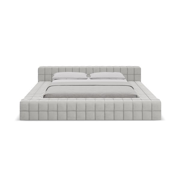 Svetlo siva oblazinjena zakonska postelja z letvenim dnom 140x200 cm Akela – Makamii-image-2