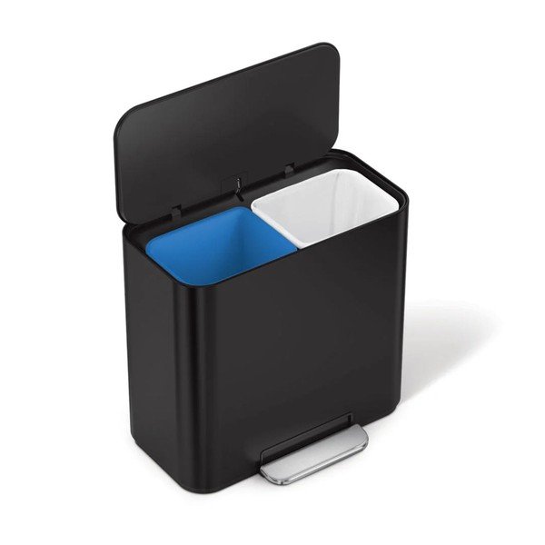 Mat črn jeklen koš za smeti za ločevanje odpadkov/s pedalom 15 l Dual Mini – simplehuman-image-4