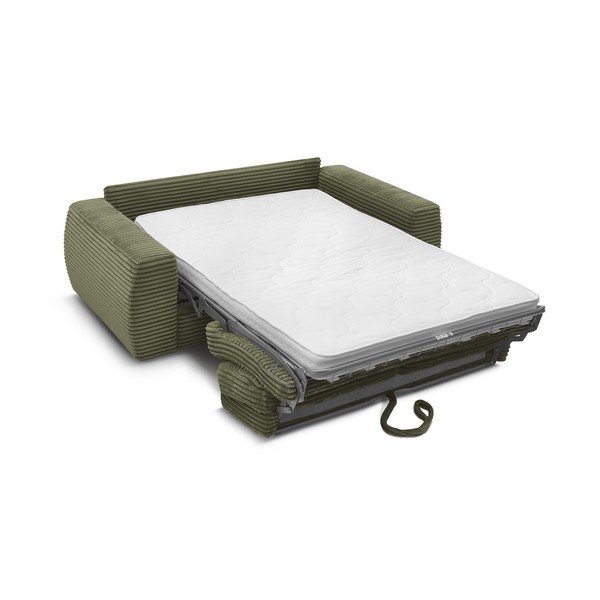 Zelena sedežna garnitura za spanje/raztegljiva iz rebrastega žameta 220 cm Hugo – Bobochic Paris-image-3