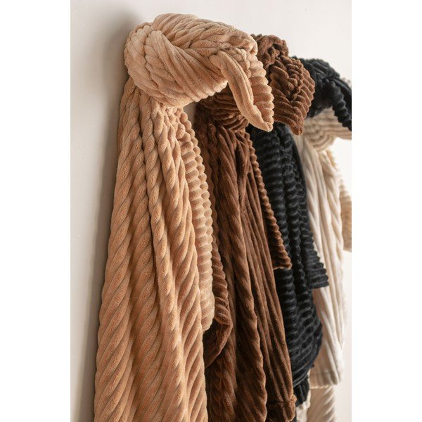 Bež žametno pregrinjalo PT LIVING Ribbed, 150 x 200 cm-image-1