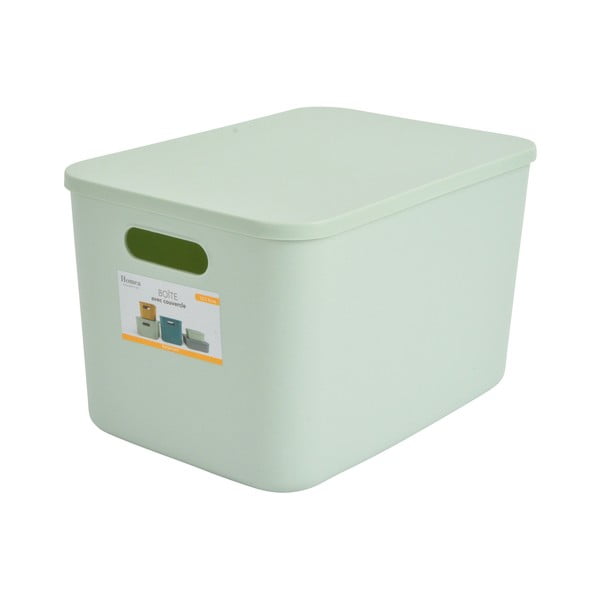 Svetlo zelena plastična škatla za shranjevanje s pokrovom 35,5x25,5x23 cm – Homéa-image-4