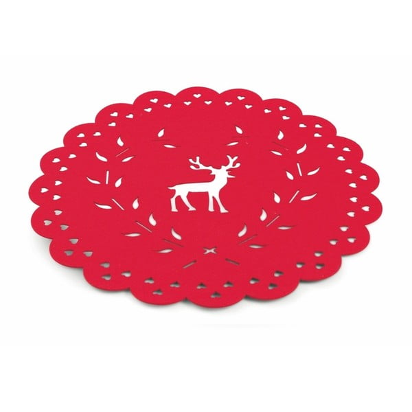 Rdeča božična podloga Villa d'Este XMAS Tovaglietta Rossa Tonda Renna, ⌀ 40 cm