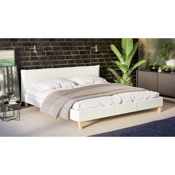 Kremno bela oblazinjena zakonska postelja z letvenim dnom 200x200 cm Tina – Ropez-image-2