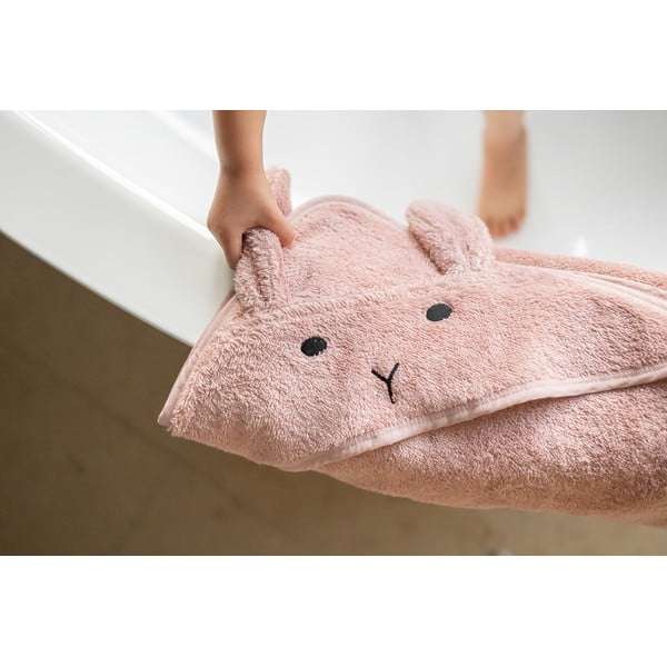 Rožnata/rjava bombažna otroška brisača s kapuco 75x75 cm Rabbit – Kindsgut-image-4