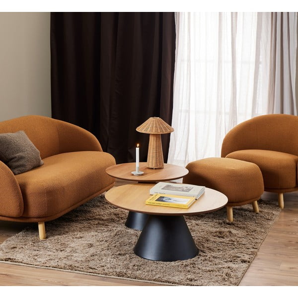 Črna okrogla mizica z mizno ploščo v hrastovem dekorju ø 65 cm Soli – Actona-image-1