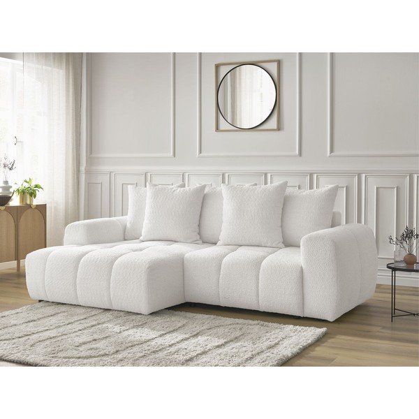 Bela raztegljiva kotna sedežna garnitura iz tkanine bouclé s prostorom za shranjevanje (levi kot/z ležalnikom) Roxelane – Bobochic Paris-image-3