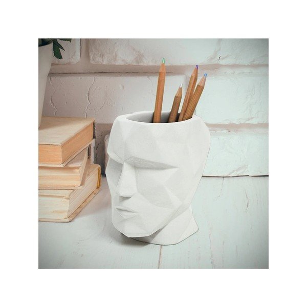 Bel organizator za pisalne potrebščine iz cementa Head – Balvi-image-1