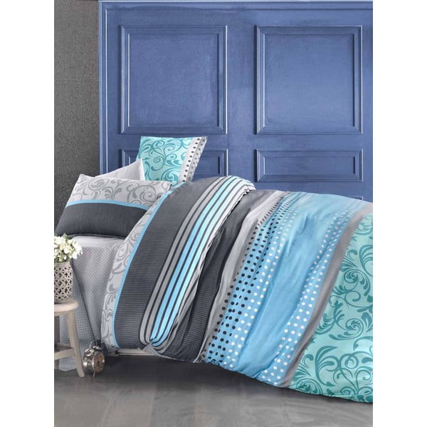 Modra posteljnina z rjuho za zakonsko posteljo Miranda Sea, 200 x 220 cm