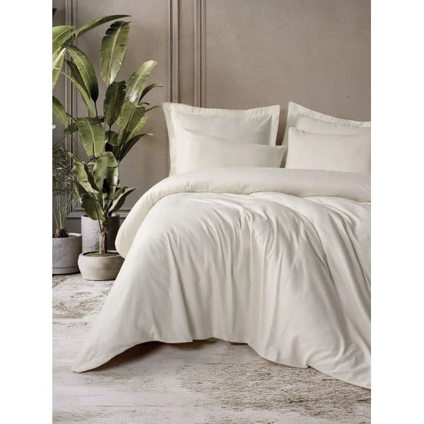 Bež enojna posteljnina iz renforce bombaža 140x200 cm Checkered – Mila Home Luxury