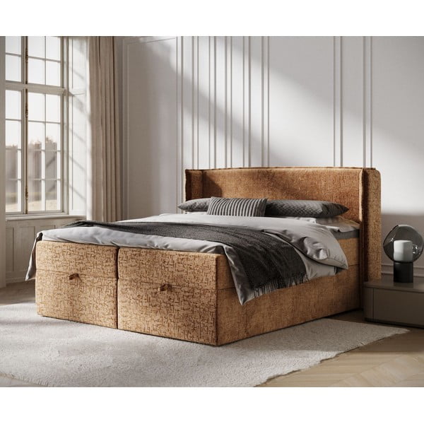 Oranžna boxspring postelja s prostorom za shranjevanje 160x200 cm Passion – Maison de Rêve-image-1