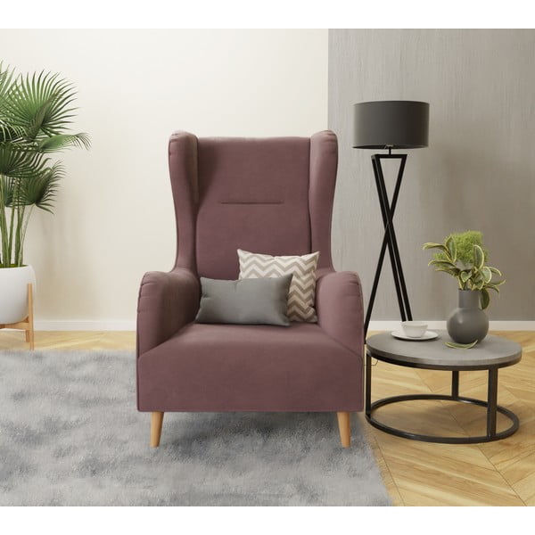 Rožnat žameten fotelj z naslonom Carole – Ropez-image-3