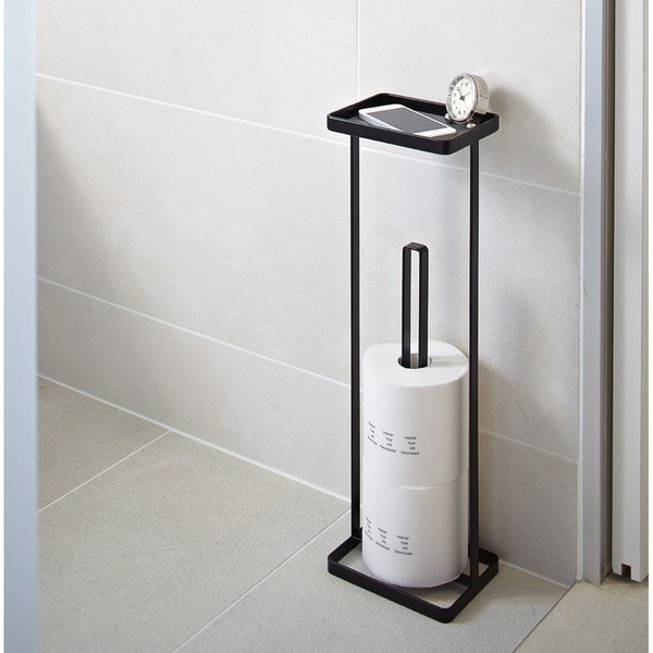 Črno stojalo za toaletni papir s polico YAMAZAKI Tower-image-1