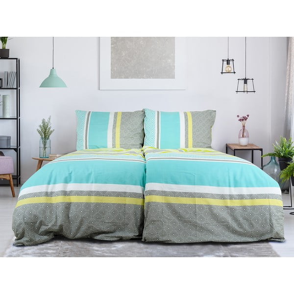 Sivo-turkizna enojna posteljnina iz krepa 140x200 cm Beautiful Spring – B.E.S.