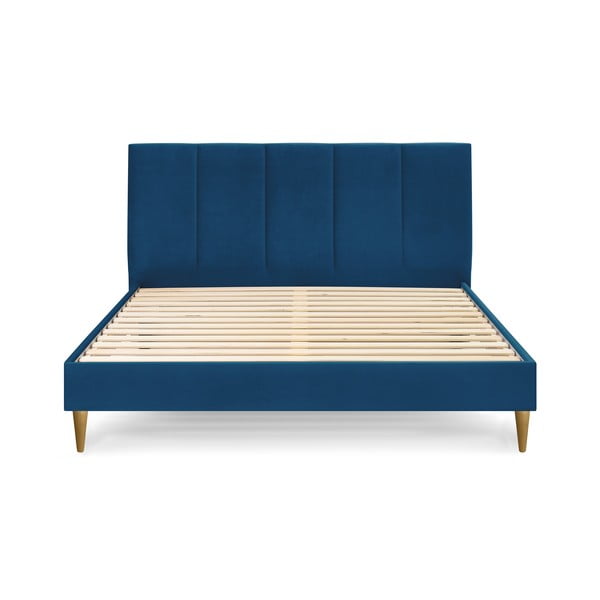 Temno modra žametna zakonska postelja Bobochic Paris Vivara Light, 180 x 200 cm-image-2