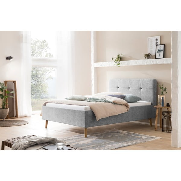 Svetlo siva oblazinjena zakonska postelja brez letvenega dna 140x200 cm Smart – Meise Möbel-image-1