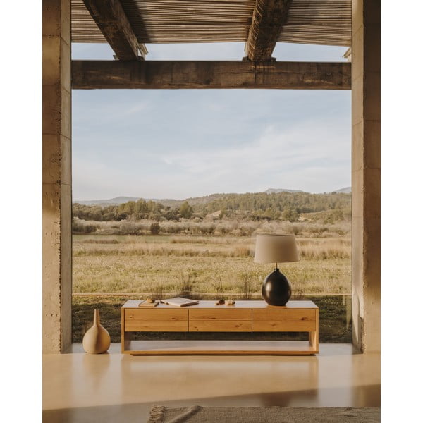 Črno-bela namizna svetilka s tekstilnim senčilom (višina 72 cm) Foixa – Kave Home-image-2