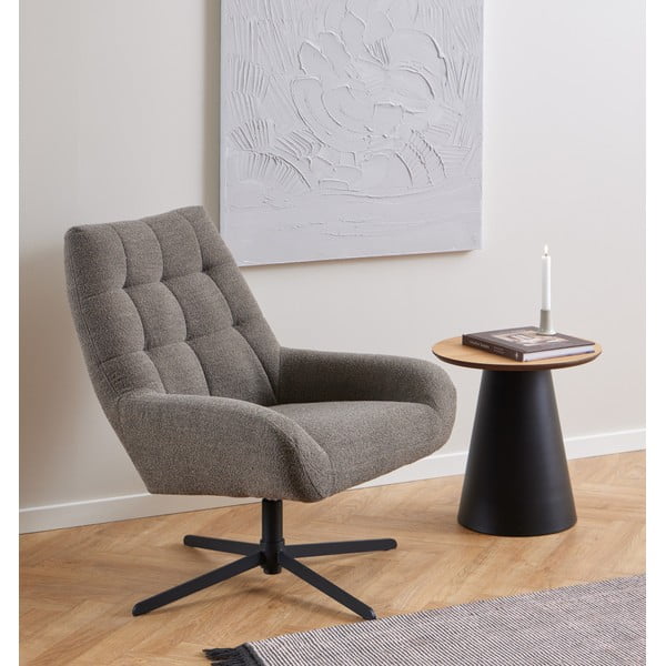 Črna okrogla mizica z mizno ploščo v hrastovem dekorju ø 45 cm Soli – Actona-image-1